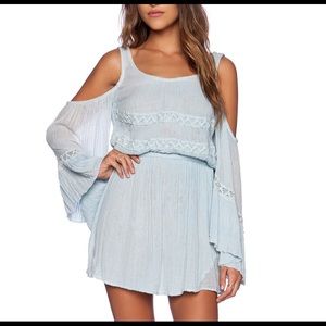 Bohemian dress in light blue linen